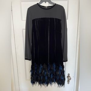 Tahari mixed media suede, mesh and feather dress, worn once